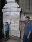Marc and Emile in front of the obelisk at the end of the "meridian line".  Saint Sulpice cathedral.