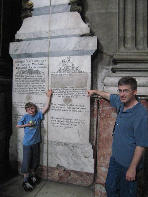 Marc and Emile in front of the obelisk at the end of the "meridian line".  Saint Sulpice cathedral.