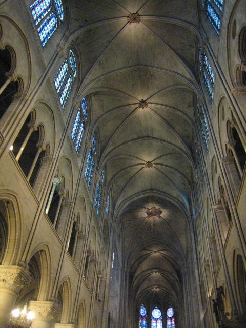 The beautiful, arched ceilings of Notre Dame cathedral.
