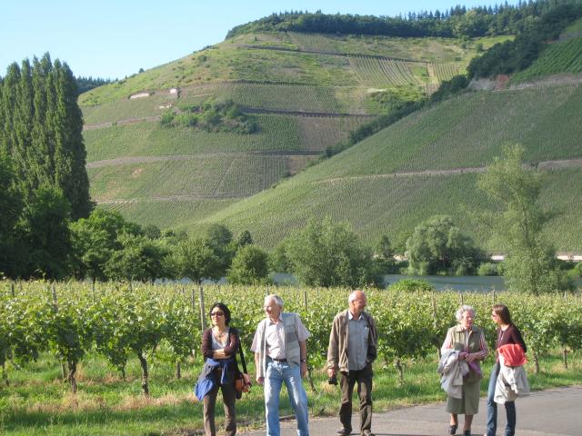 Hyun Sook, Kurt, Andreas, Wally and Vivian stroll through the vineyards.