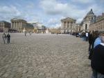The front of the main palace at Versailles.  Yes, that long line of people is the line to get in.