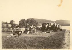 1932:  Camping before shack was built. Wanda, ?, Joe, Arthur, Old Joe, Rene.