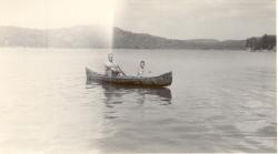 1940s:  Dick Knight and Bob Martin in birch bark canoe.