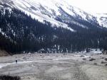 Vivian on the glacial moraine field, Bow Lake.