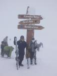 Tony and Vivian in whiteout at the top of the mountain.