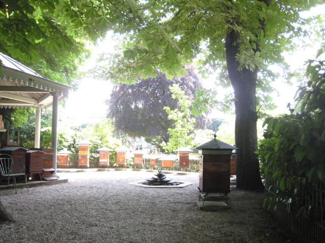 Beautiful wooden bee houses in the Jardin de Luxembourg.