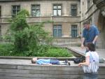 Marc, Heather and Emile in the abbey rose garden.