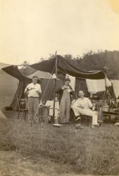 1933:  Camping at lake. Rene, Wanda, Wilbur.