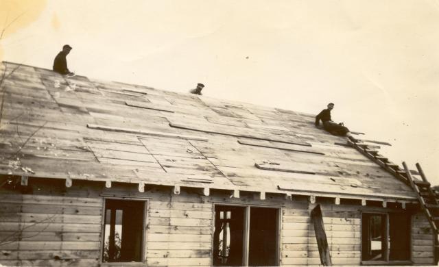 1947:  Building present-day Martin cabin. Arthur, Dick, and Wilbur.