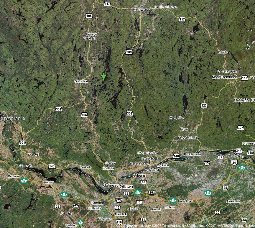Google Map image of the region around Lac Pemichangan.