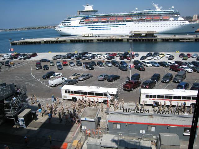 Cruise ship and marines arriving from island of Midway
