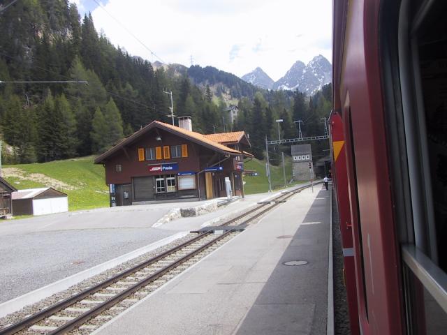 A tiny Alpine train station.