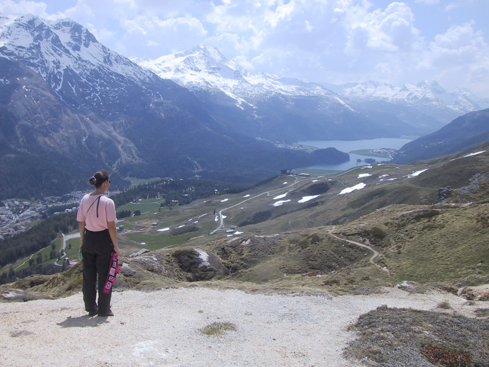 Looking down the valley, past St. Moritz to the next lake.