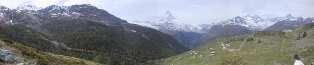 Panorama shot of the valley we were hiking with Matterhorn in background.